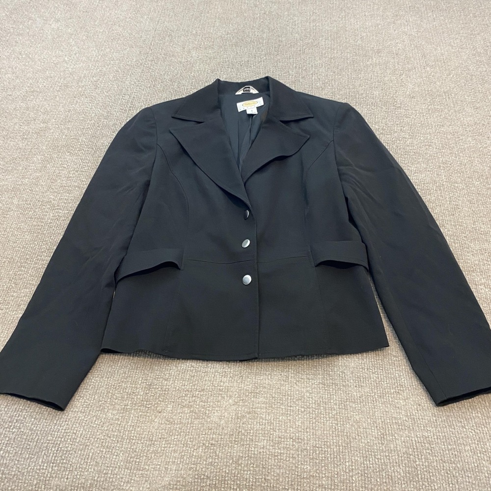 Talbots Blazer Womens 4 Petite Black Stretch 2 Button Notch Lapel Lined
